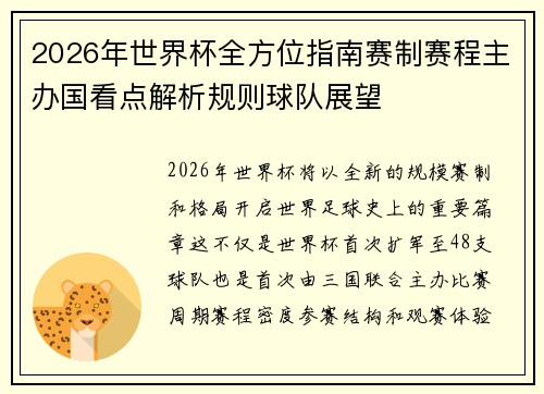 2026年世界杯全方位指南赛制赛程主办国看点解析规则球队展望 2026年世界杯全方位指南赛制赛程主办国看点解析规则球队展望
